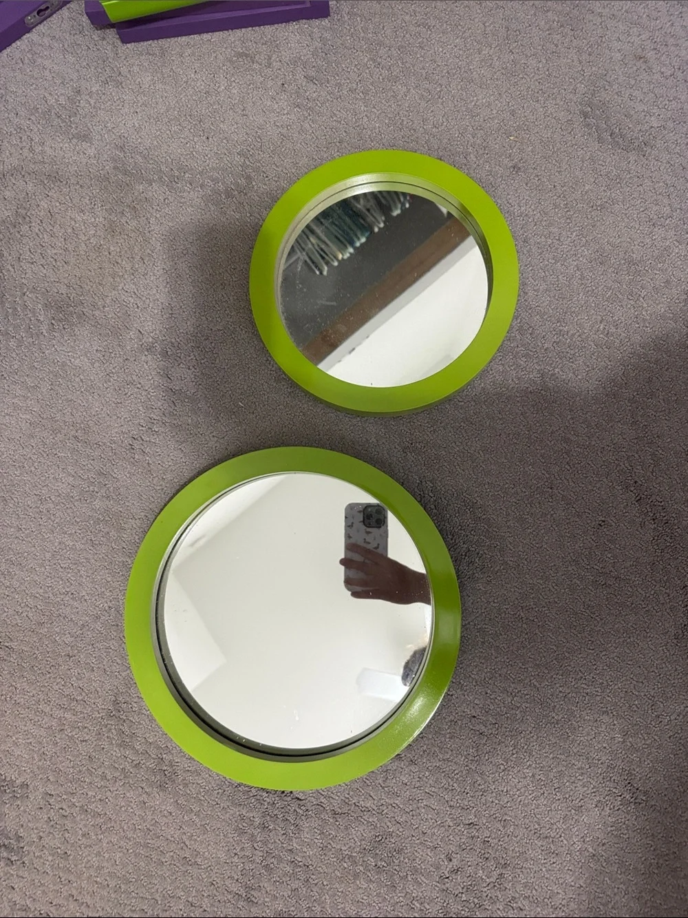 Green Round Wall Mirrors - Set of 2